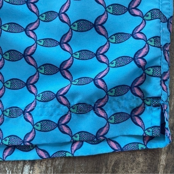 Goodfellow turquoise pink fish print mesh lined swim shorts 34W - Picture 3 of 10